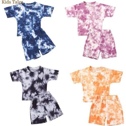 SR-387 Clothes Set 1-5Y Summer Infant Baby Girls Tie-dye Printed Short Sleeve Print T Shirts Tops+Shorts Pants Kids Boy Suits