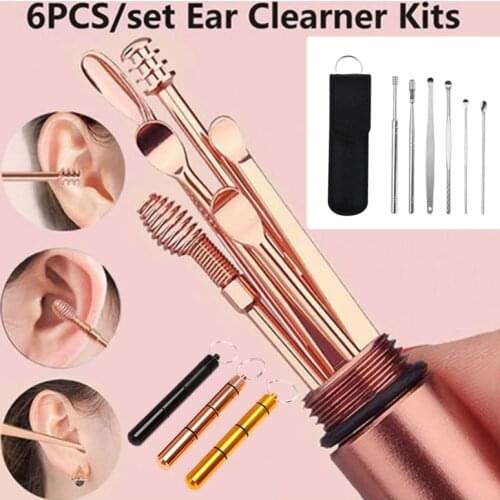 6/7/8PCS Ear Cleaner Earwax Removal Tool Earpick Curette Reusable Ear Cleaning Wax Remover Spring Spoon Ear Pick Cleanser Care