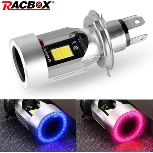 H4 Motorcycle Led Headlight Bulb BA20D Motorbike Headlights Lamp Blue Pink Angel Eyes Headlamp Hi/Lo Beam Scooter 25W Led Bulbs