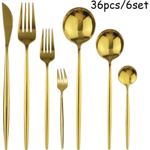 36Pcs Flatware Sets Gold Stainless Steel Cutlery Set Kitchen Knife Fork Spoon Silverware Sets Dessert Salad Fork Spoon Tableware
