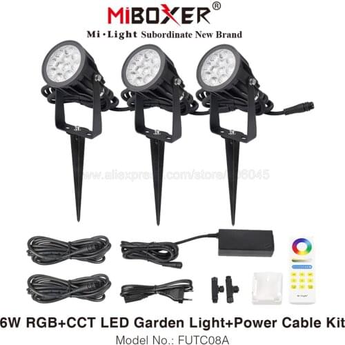 MiBoxer FUTC08A 6W RGB+CCT Smart LED Garden Lamp DC24V with Power Cable Kit 2.4GHz RF Remote Control & WiFi App Voice Control