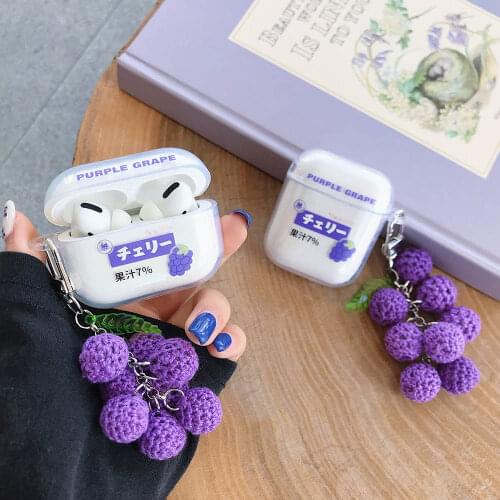 Grape Strawberry Chain Case For AirPods Pro 2 1 Clear Earphone Cases Protective Cover Soft TPU Cute Cake for AirPod 2 3 Key Ring