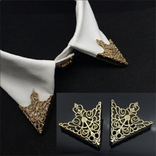 Vintage Fashion Triangle Shirt Collar Pin for Men and Women Hollowed Out Crown Brooch Corner Emblem Jewelry Accessories