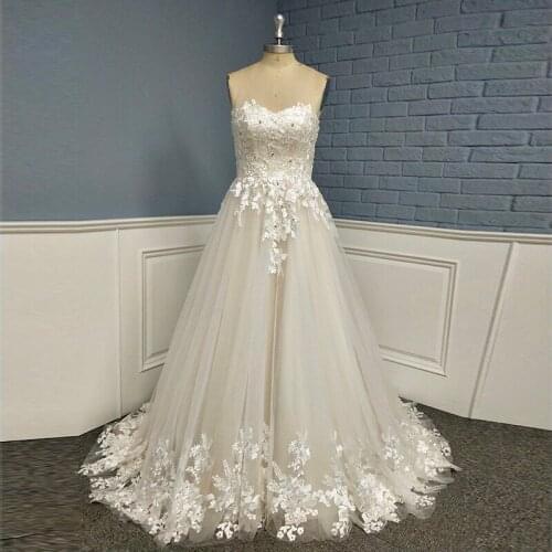 Sweetheart Beaded Applique A Line Beach Wedding Dress Bridal Gown 2020