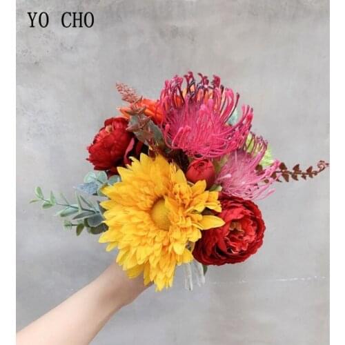 YO CHO Unique Design Silk Peony Decorative Flower Bouquets Artificial Sunflower Flower Bouquets Home Decoration