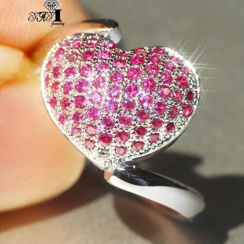 YaYI Jewelry Fashion Princess Cut Prong Setting Red Cubic Zirconia Silver Color Engagement Wedding Party Leaves Gift Rings