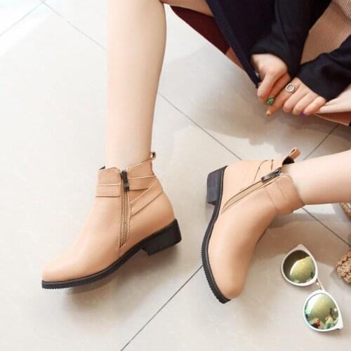 Big Size 9 10 11 17 boots women shoes ankle boots for women ladies boots shoes woman winter Solid color round head metal trim