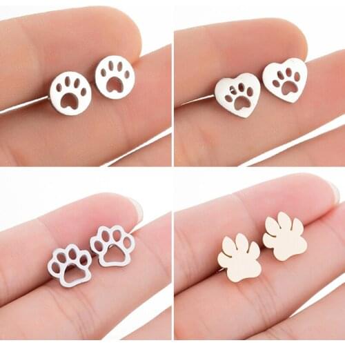 Stainless Steel Cat Paw Stud Earrings for Women Fashion Dog Footprint Earings Girls Trendy Jewelry Ear Piercing Brincos 2021