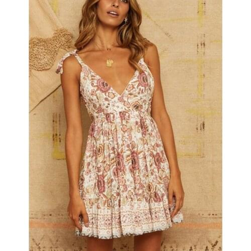 New Women Summer Boho Sleeveless Backless Short Sexy Dress Evening Party Club Beach V Neck Mini Sundress 2019