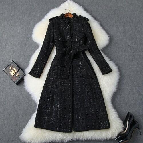 Newest HIGH QUALITY 2021 Fall Winter Designer Coat Womens Wool Blend Tweed Long Coat Overcoat