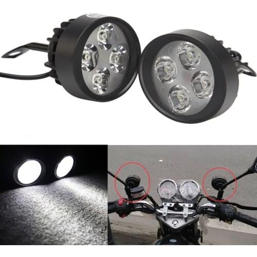 2 Pcs Universal Motorcycle Motorbike LED Headlight Side Mirror Mount Spot Light Spotlight Black Scooter Atv Chopper Touring New