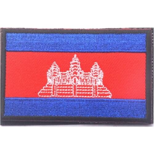 3D High Quality 100% Embroidery Patches Armband Loops And Hook Cambodia Flag Patches Cloth Patch