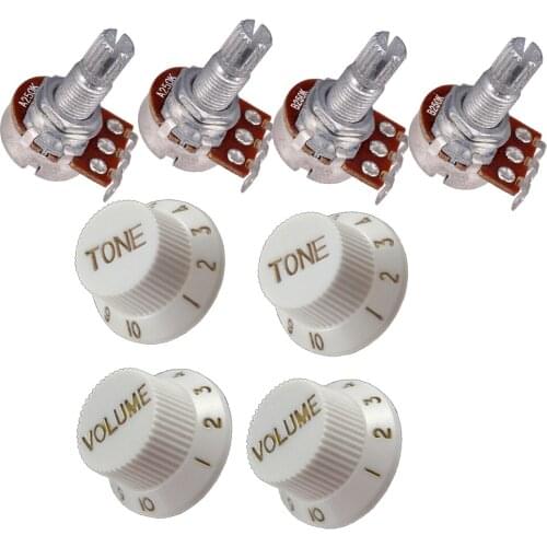 4 Pcs Guitar Potentiometer Audio Pots A250K B250K 18mm Replacement & 4 Pcs Guitar Volume Tone Control Knobs White