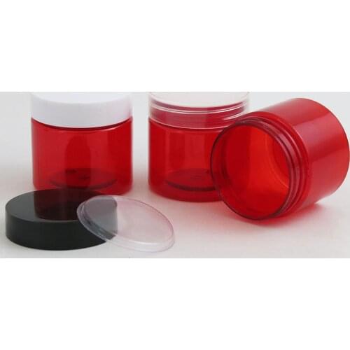50 X 60g Refillable Travel Red PET Cream Bottle Jars 2oz Cosmetic Packaging with Plastic lids White Black Clear Cap