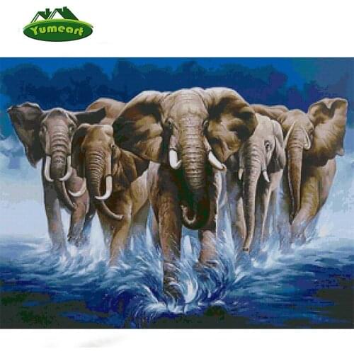 5D Wall Paintings Full Drill Diamond Painting Elephant Square DMC Diamond Cross Stitch Crystal Aniamls Picture for Living Room