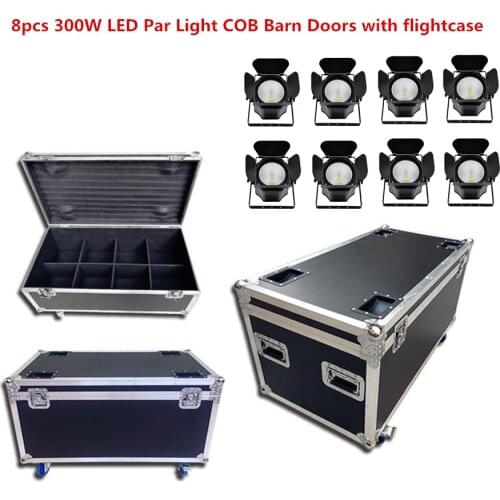 8X 300W LED Par Light COB Barn Doors with flightcase Led dj Strobe Effect Stage Lighting,Cold White + Warm White RGBWA+UV