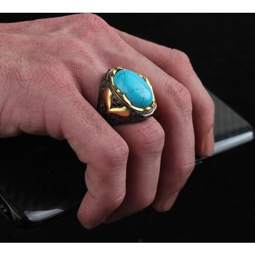 925 Sterling Silver Ring for Men Handmade Natural Stone Vintage Gift Mens Rings All Size Turkish Fashion Jewelry Accessory