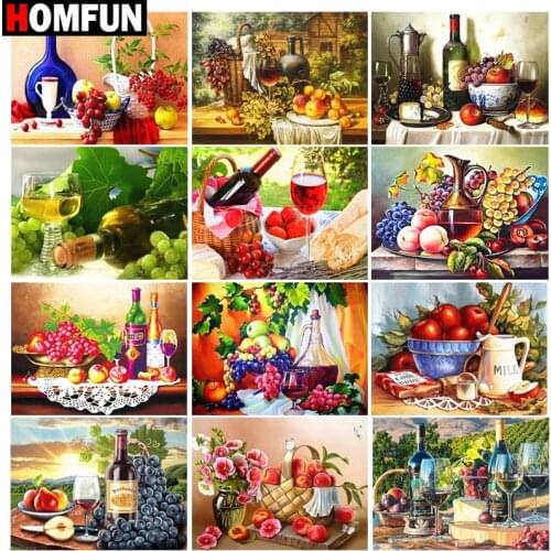 HOMFUN Diamond Embroidery DIY Diamond Painting Cross Stitch Kit "Fruit scenery Red wine" 5D Needlework Diamond Home Decoration