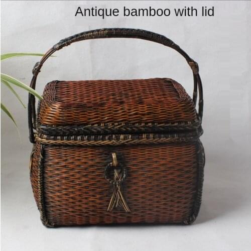 Bamboo woven bag tea ceremony box tea set storage bag lady incense bag antique art retro manual with cover