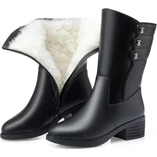 Z66 New Winter Wool Warm Martin Boots for Women Genuine Leather Shoes Women Platform Zipper Ankle Boots Botas Mujer