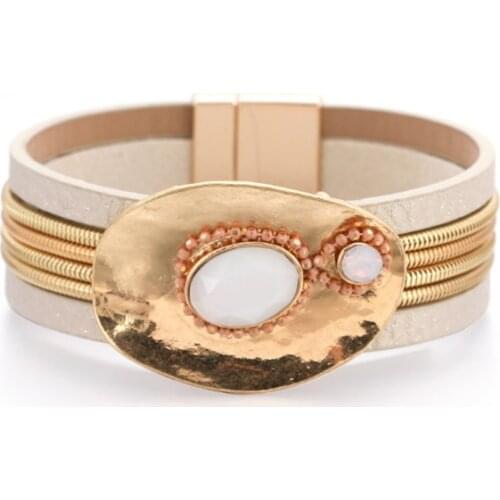 Handmade Round Leather Wrap Bracelet for Women Girls Magnetic Buckle Cuff Bracelets HOT