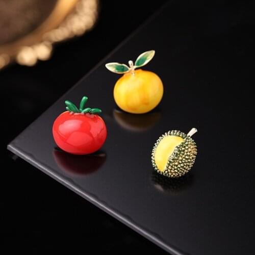 Sweet Cute Fruit Stabbing Pins Creative Statement Enamel Plated Collar Pin Brooches Summer Fashion Cherry Pin Jewelry