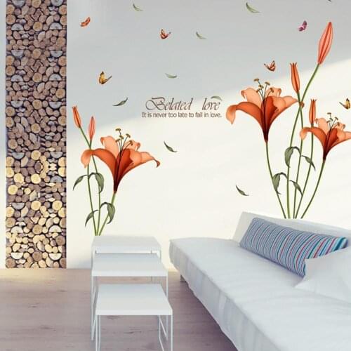 Floral talk orange flower cover wall decal sticker flowers butterfly home decoration DIY vinyl mural window glass bedroom bathro