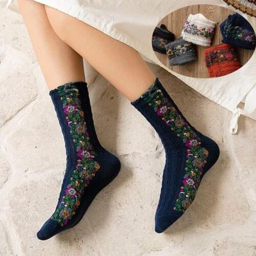 Flower Jacquard Cotton Retro Socks Women Japanese Harajuku Classic Cute Cartoon Floral Short Warm Socks Girls Femme Happy Sokken