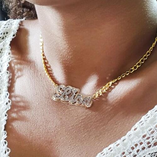 DOREMI Double Color Nameplate Personalized Necklace Pemdant Chokers Curb Chain Name chokers Holiday Gift