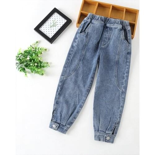 Girls' Denim Jeans Middle School Kids' Western Style Radish Pants Solid Color Loose Casual Pants Korean Jeans Autumn 2021 NEW