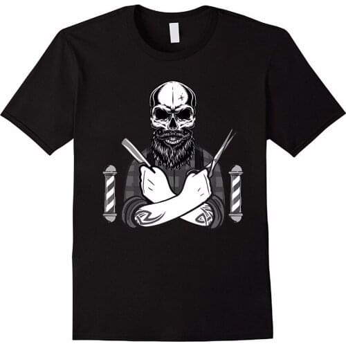 Hot Sale Fashion Barber T-shirt Barbershop Razor Skull Funny Haircut T Shirt Men Cotton Short Sleeve Tee Shirt Harajuku