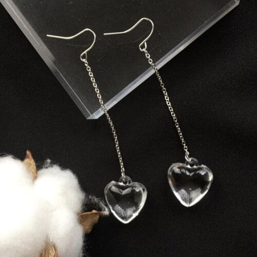 Korean Jewelry Long Woman Luxurious Paragraph Fashion Tassel Earrings Personality Transparent Love Glass Earrings Wholesale Gift