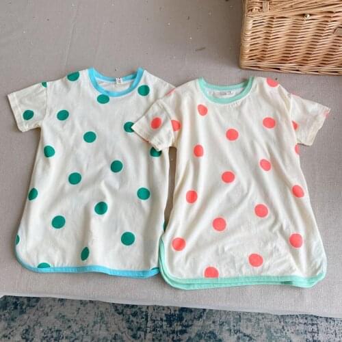 2021 Korea style girls dots dress fashion cotton shorts sleeve summer girls dresses