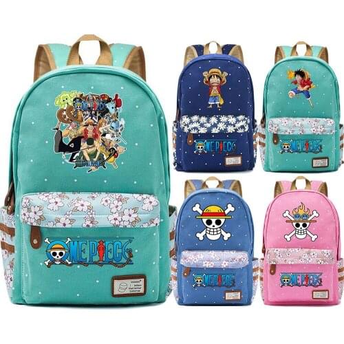 Anime Skull One Piece Monkey D Luffy Flower Dot Boy Girl School bag Women Bagpack Teenagers Schoolbags Canvas Femme Backpack