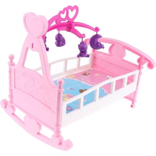 Colorful Simulation Mini Baby Doll Bed Cribs Rocking Cradle Model For Mellchan Baby Dolls House Furniture Accessory Assembly