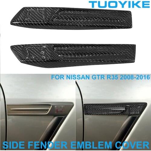 LHD RHD Real Carbon Fiber Side Fender Fin Vent Emblem LOGO Decorative Cover Trim Race Sticker For Nissan GTR GT-R R35 2008-2016