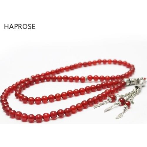 Fashion necklace red agate necklace Round Shape Prayer 99 beads Islamic Muslim tasbih Allah Rosary Natural agate free shipping
