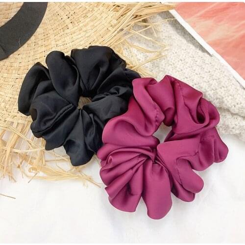 Fashion Women Girls Silky Satin Hair Scrunchies Solid Stretch Elastic Hair Tie Simple Elegant Rubber Band Ponytail Tie