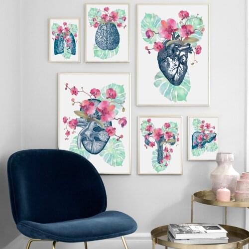 Wall Art Canvas Painting Anatomy Human Organs Flower Nordic Posters And Prints Wall Pictures For Living Room Doctor Office Decor