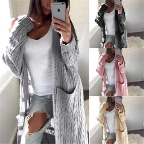 Autumn Winter Womens Sweater Long Knitwear Cardigan Sweater Open Front Pocket Coat Long Midi Coat Tops Fashion Womens Outwear