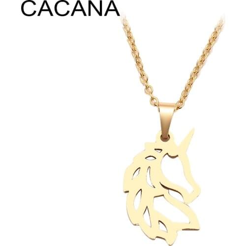 CACANA Stainless Steel Necklace For Women Man Noble Horse Gold And Silver Color Pendant Necklace Engagement Jewelry