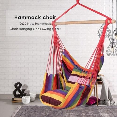 Portable Hammock Chair Hanging Rope Chair Swing Chair Seat with 2 Pillows for Garden Indoor Outdoor Fashionable Hammock Swings