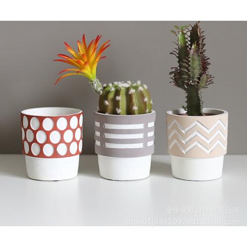 Simple Cement Ceramic Flowerpot Creative Desktop Round Green Plant Fleshy Small Flowerpot Home Furnishings Succulent Pot