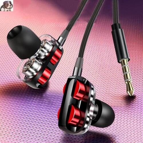 In-ear Wired Earphones Earphones Sports Bass Dual Drivers 4 Units Heavy Bass HiFi Headphones Earbuds Headset With Microphone