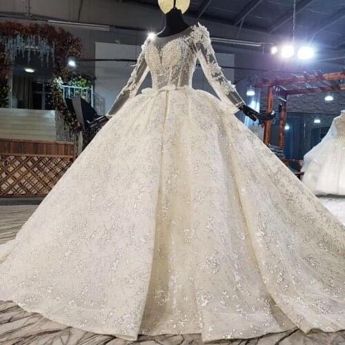 Luxury Lace Applique Wedding Dress 2021 Long Sleeve Wedding Gowns Robe De Mariee