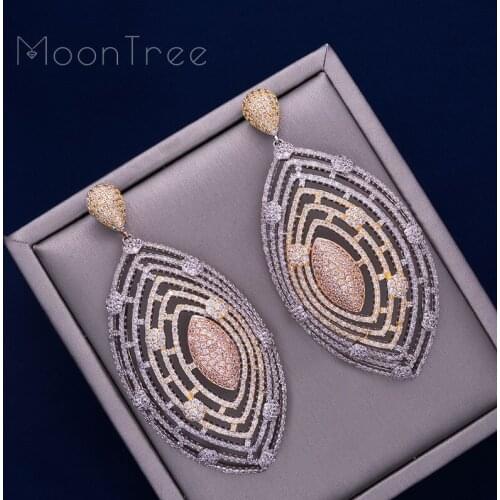 MoonTree Luxury Popular Leaf Full Mirco Setting Cubic Zirconia Wedding Earring Fashion Jewelry for Women