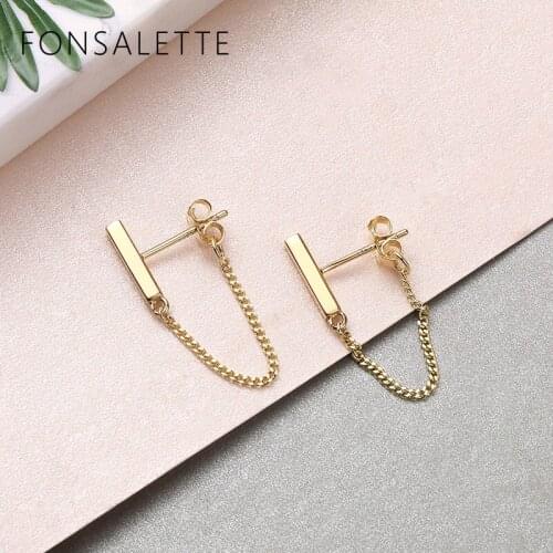 Trendy Link Earrings Sterling Silver Bar Chain Link Drop Earrings with Different Length Women Fashion Jewelry