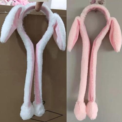 Rabbit Hat with Moving Ears Cute Funny Hat Rabbit Plush Cap Ear Movable Winter Earflap Airbag Cap for Kids Adults Gift Headwear