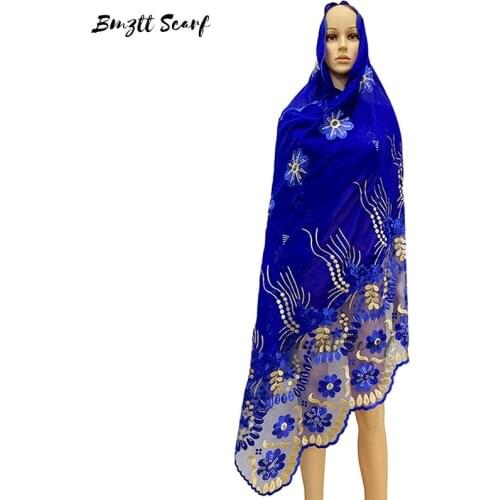 Muslim New Fashion Wrap Scarf shawl High Quality Embroidered With Diamond Mesh Scarf 200*100cm African Women Scarves BF-247
