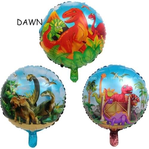 10pcs/lot 18inch Round Dinosaur foil balloons birthday party decoration balloon Jurassic dinosaur park ball kids toy baby shower